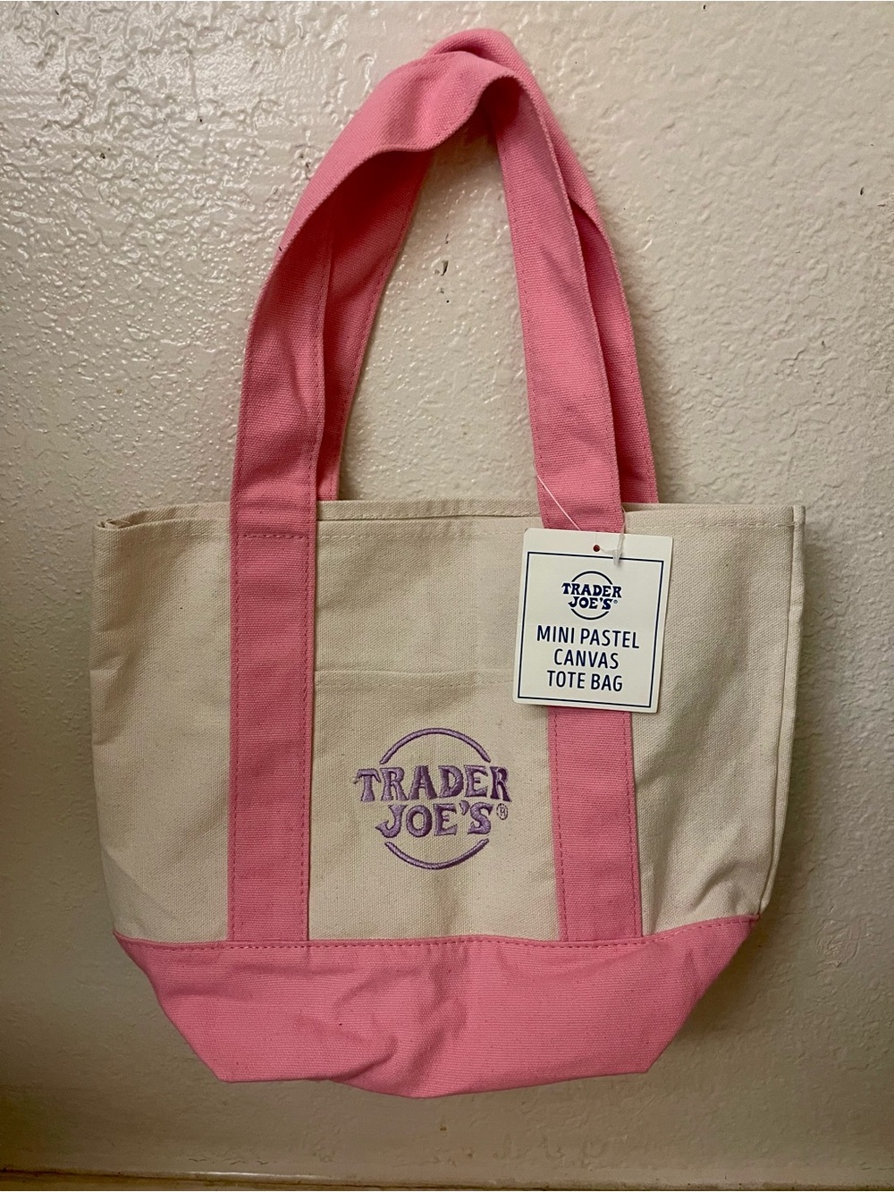 Trader Joe’s Cream & Pink Canvas Tote Bag